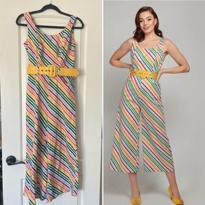 2XS ModCloth x Collectif Darcie rainbow diagonal stripes jumpsuit romper